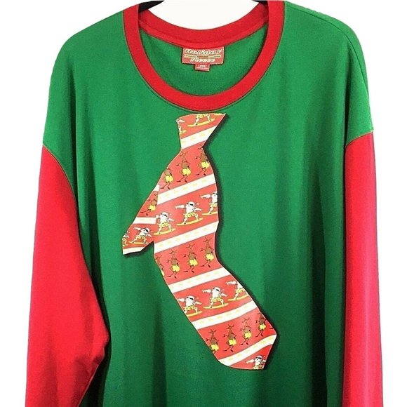 Surfing Santa Christmas Sweatshirt Green Red 4XB - Picture 2 of 8
